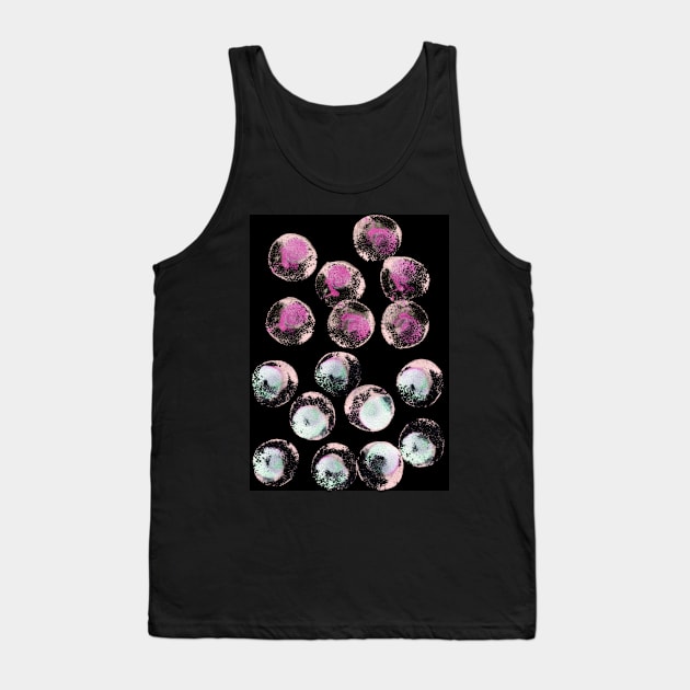 Simple abstract background with bubbles, confetti. Blue, pink rainbow watercolor dots (circles) on black. Perfect for greeting card, postcard, poster, logo, textile, fabric, packaging, wrapping paper. Tank Top by Olesya Pugach